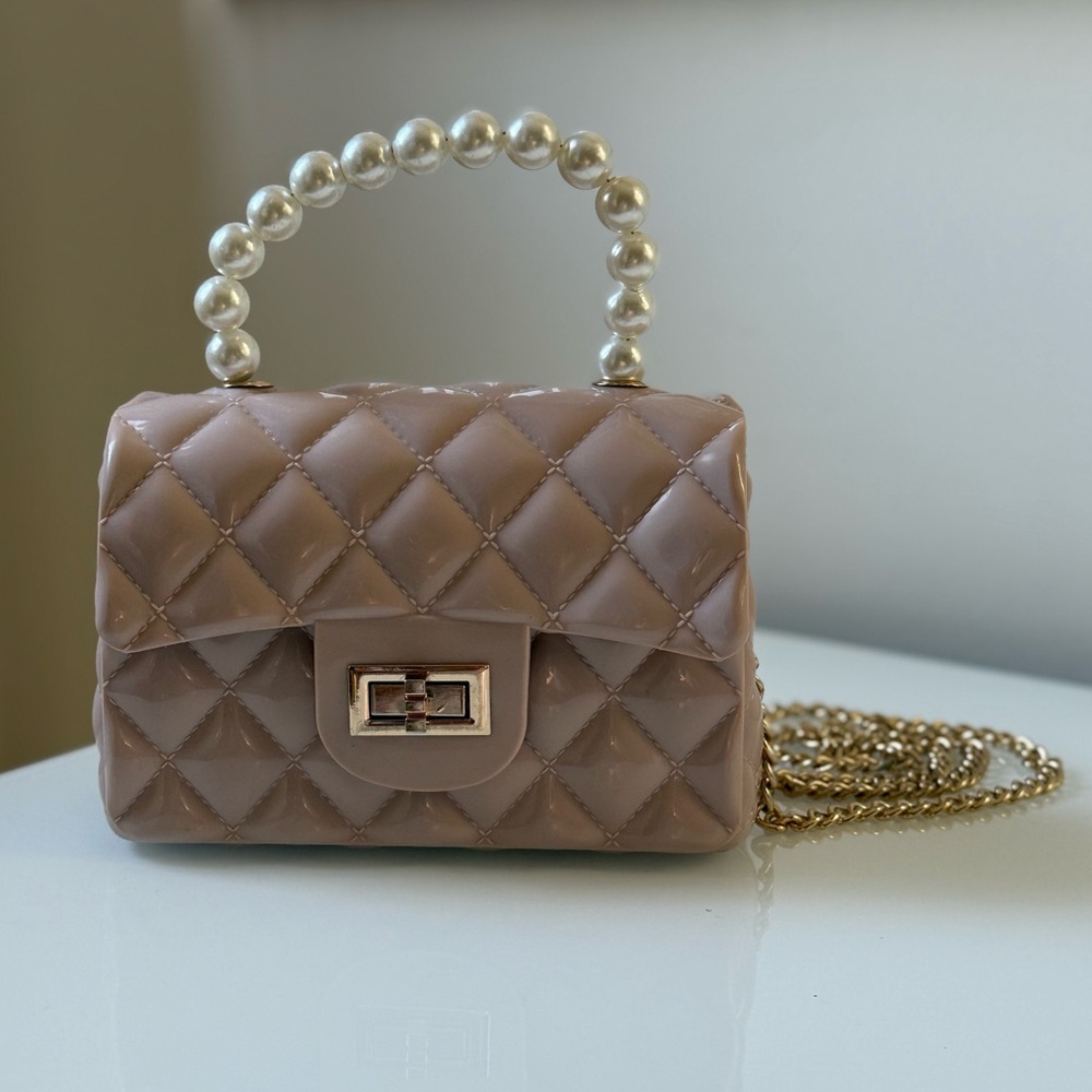 Pink Jelly Bag Pearl Handle Detachable Gold-tone Chain Crossbody Handbag Purse